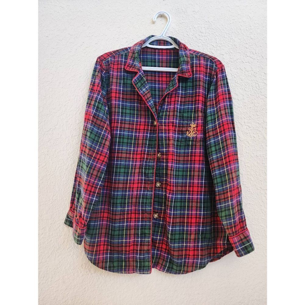 Lauren Ralph Lauren Red Green Tartan Plaid  Long Sleeved Pajama Top
